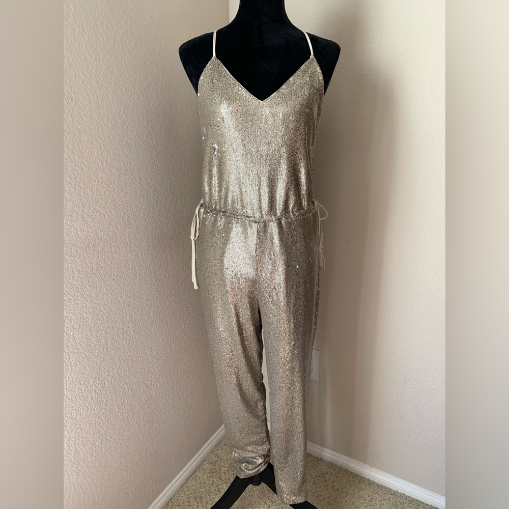 Free People Gold Sequin Jumpsuit XS